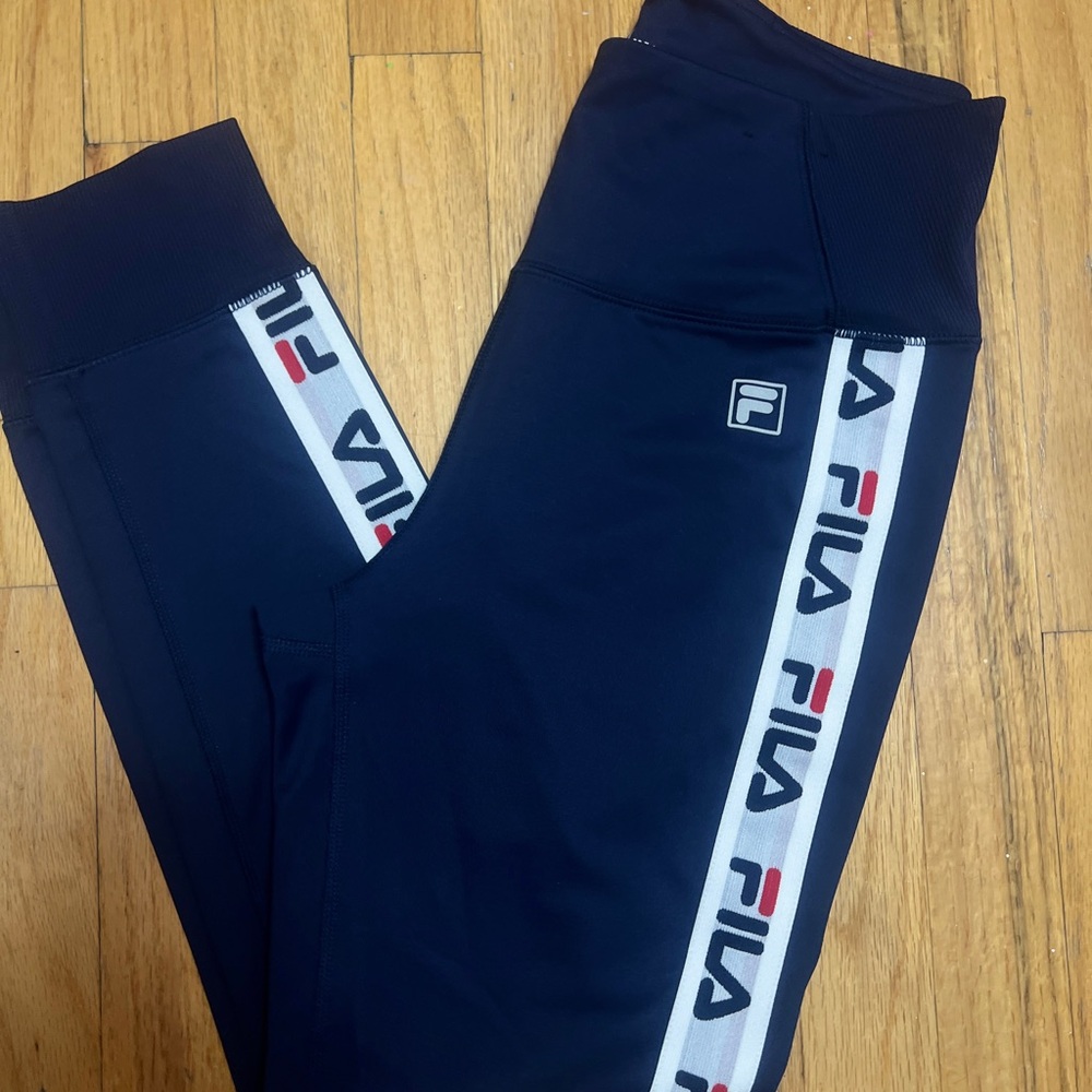 FILA Navy Leggings with Logo Stripes